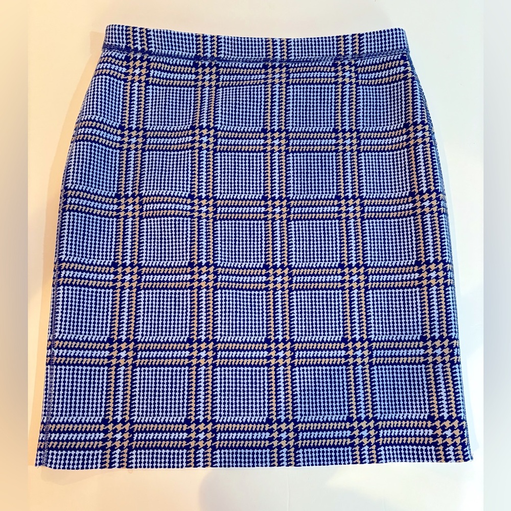 J. McLaughlin Sz Med Reversible Blue Khaki and White Pencil Skirt Knee-Length